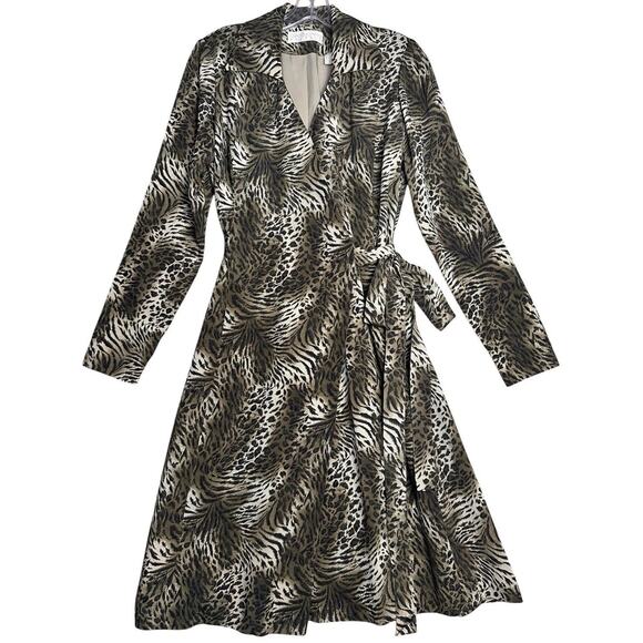 Dana Buchman Dresses & Skirts - Vtg Dana Buchman 90s Y2K Women's 100% Silk Animal Print Wrap Dress Sz 4 Mob Wife